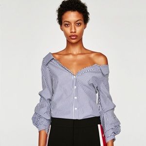 Zara blue white button down with wide collar